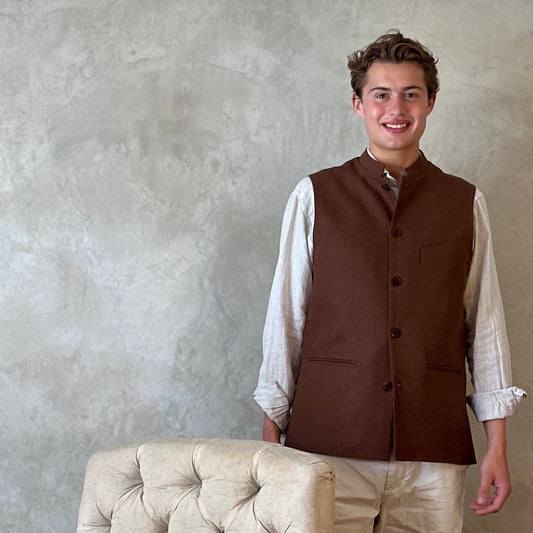 Classic Cut Waistcoat in Chocolate Bark Silk Matka