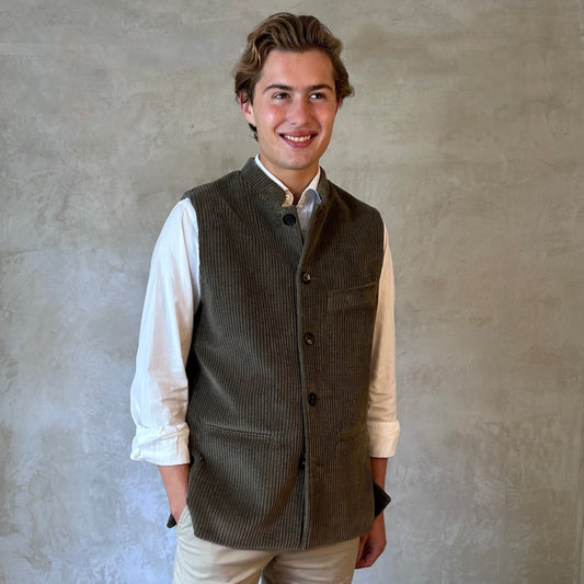 40" Tailored Cut Waistcoat in Khaki Corduroy