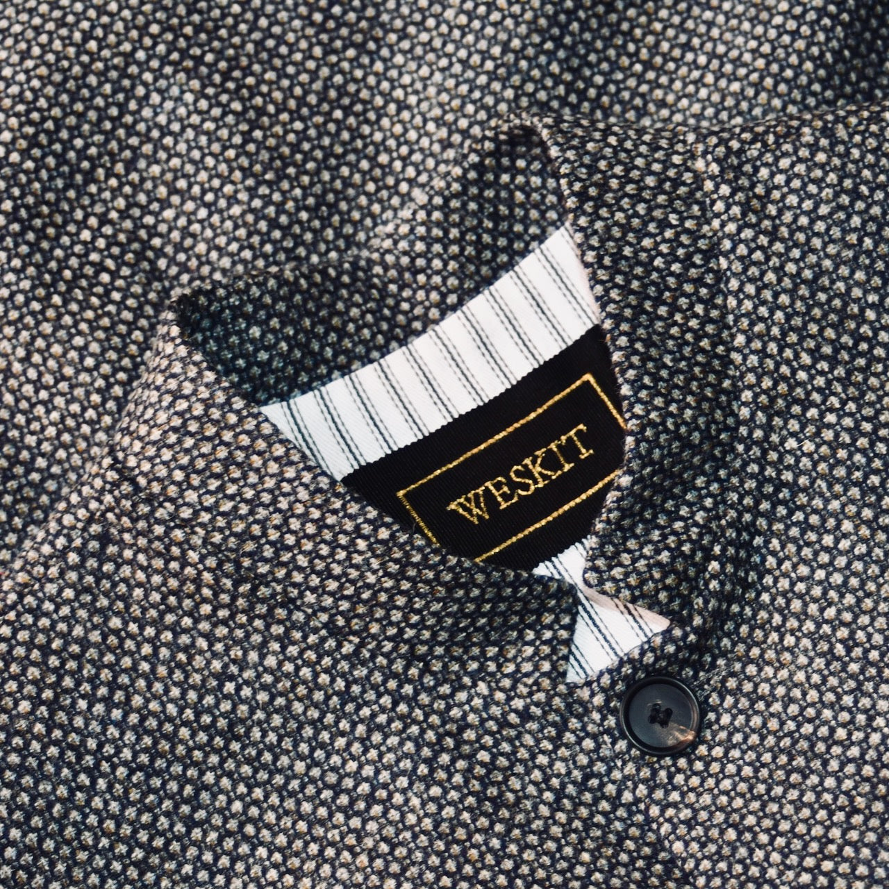 Classic Cut Waistcoat in Dark Blue and Grey Tiger Eye Tweed