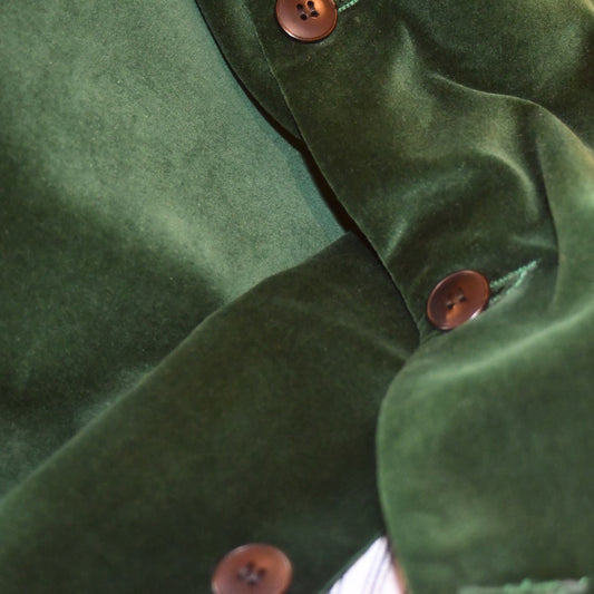 Bespoke Green Velvet Nehru Gilet.
Cut, Made and Finished by Hand in London.