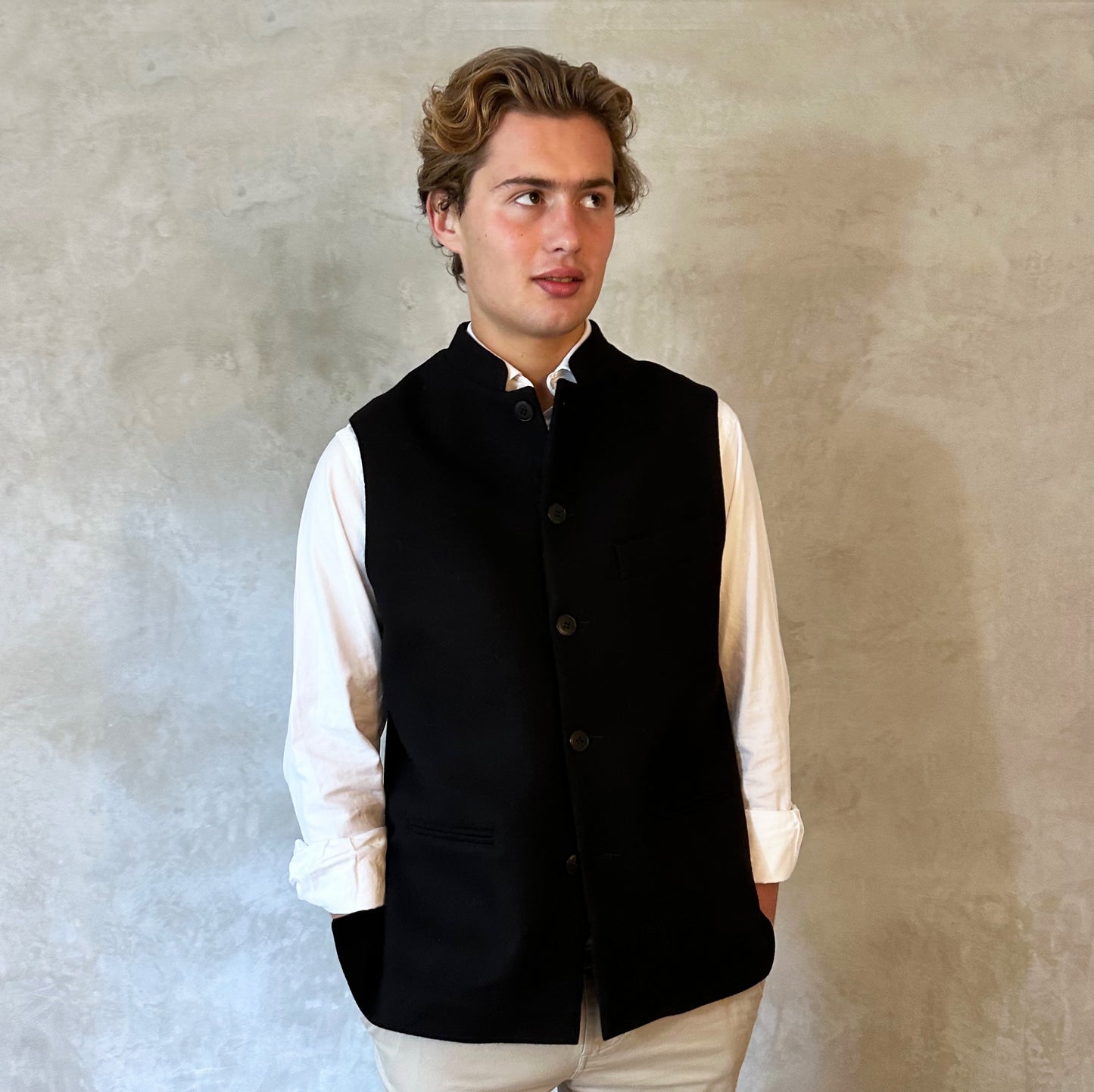 42" Tailored Cut Waistcoat in Black Merino Melton