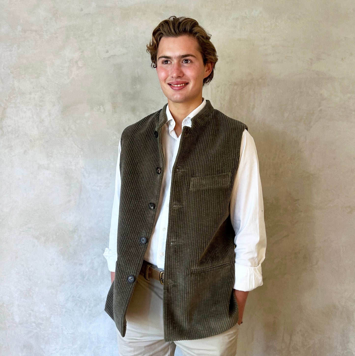 42" Classic Cut Waistcoat in Khaki Corduroy