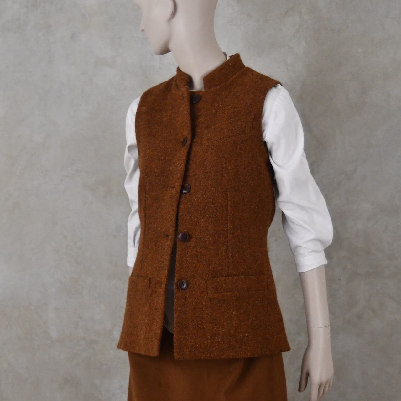 6 – Ladies Classic Cut Waistcoat in Plain Russet Lovat Tweed