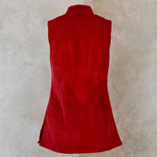 Ladies Longer Length Waistcoat in Claret Corduroy