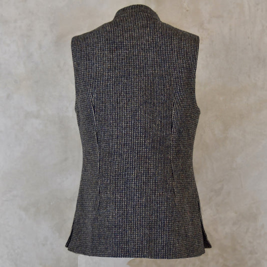 8 – Ladies Classic Cut Waistcoat in Small Blue Check Lovat Tweed