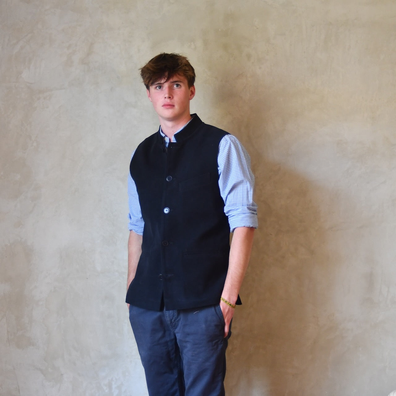 Tailored Cut Waistcoat in Dark Navy Moleskin