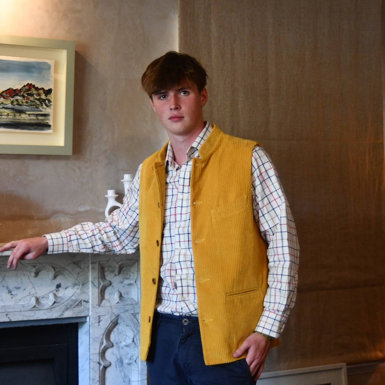 Classic Cut Waistcoat in Ochre Corduroy