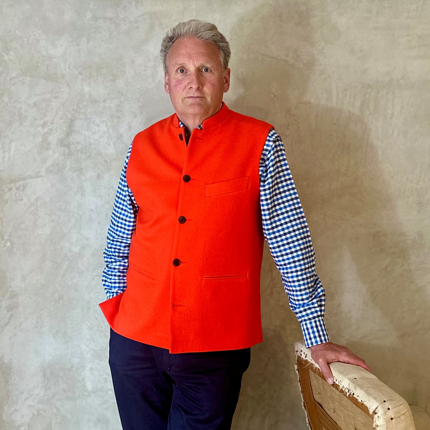 44" Classic Waistcoat in Orange Merino Melton