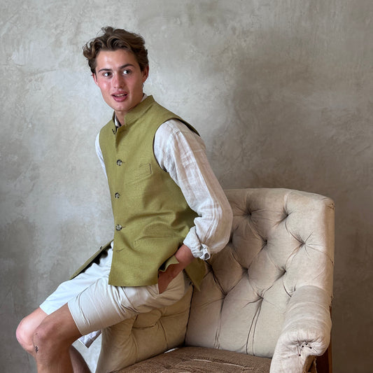 Classic Cut Waistcoat in Sepal Green Silk Matka