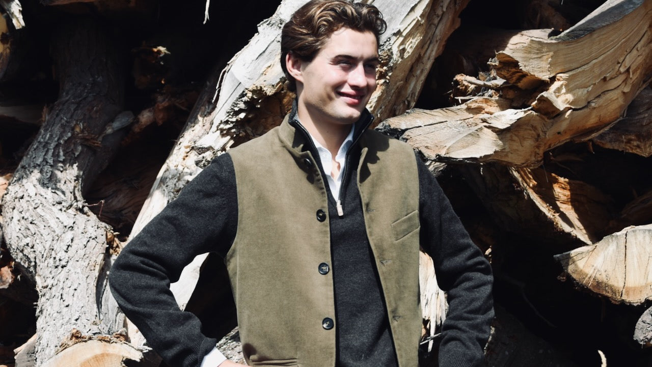Bespoke Moleskin Gilet. Handmade in London. Khaki Coloured Cotton Moleskin Gilet.