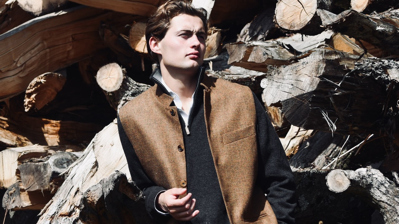 Bespoke Tweed Gilet. Woven in Yorkshire. Cut, Made and Finished by hand in London. Russet Coloured Pure Wool Tweed Gilet.