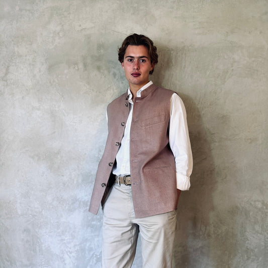 Tailored Cut Waistcoat in Antique Rose Silk Matka