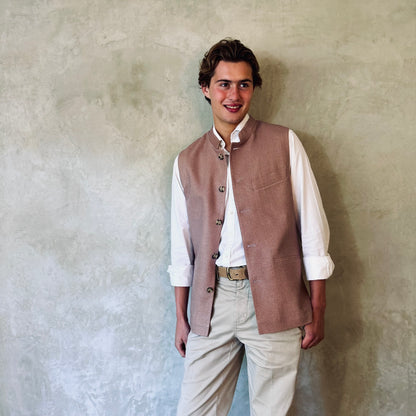Tailored Cut Waistcoat in Antique Rose Silk Matka