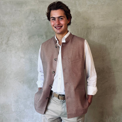 Tailored Cut Waistcoat in Antique Rose Silk Matka