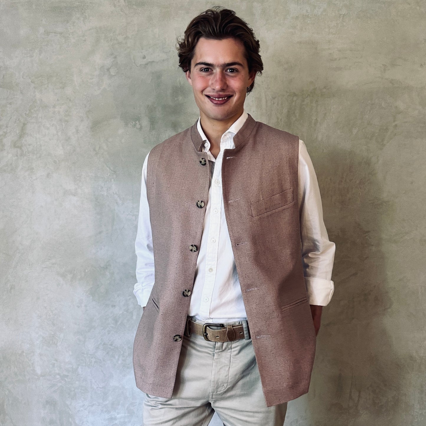 Tailored Cut Waistcoat in Antique Rose Silk Matka