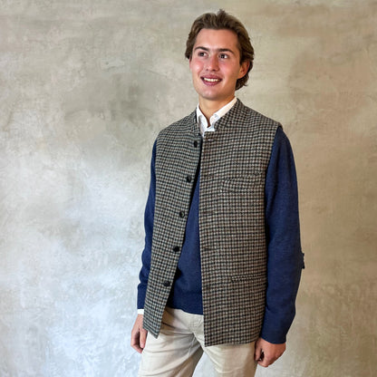 Classic Cut Waistcoat in Blue-Grey Lovat Check Tweed