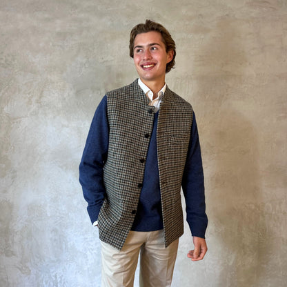 Classic Cut Waistcoat in Blue-Grey Lovat Check Tweed