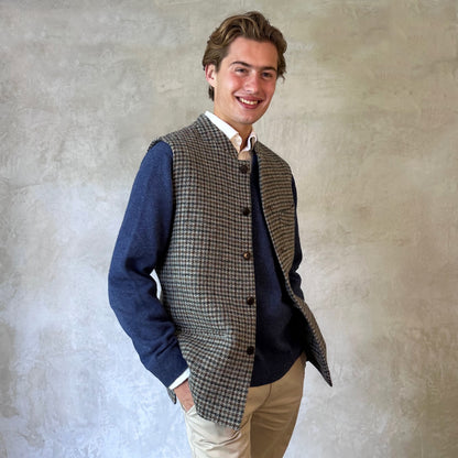 Classic Cut Waistcoat in Blue-Grey Lovat Check Tweed