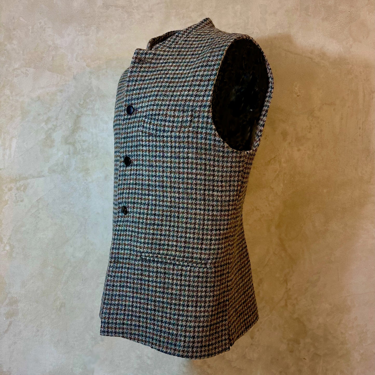 Classic Cut Waistcoat in Blue-Grey Lovat Check Tweed