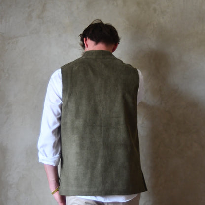Classic Cut Waistcoat in Khaki Corduroy
