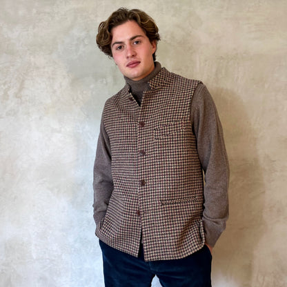 Tailored Cut Waistcoat in Camel Check Lovat Tweed