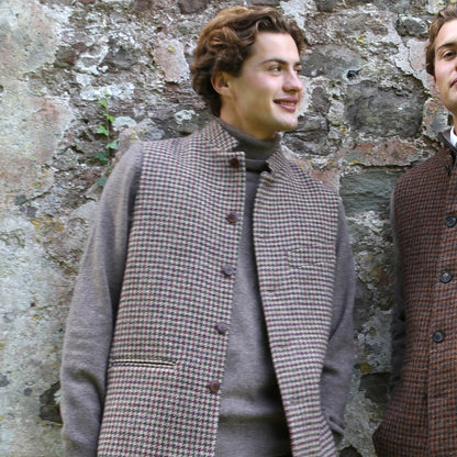 Tailored Cut Waistcoat in Camel Check Lovat Tweed