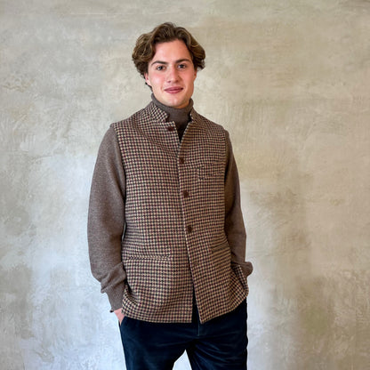 Tailored Cut Waistcoat in Camel Check Lovat Tweed
