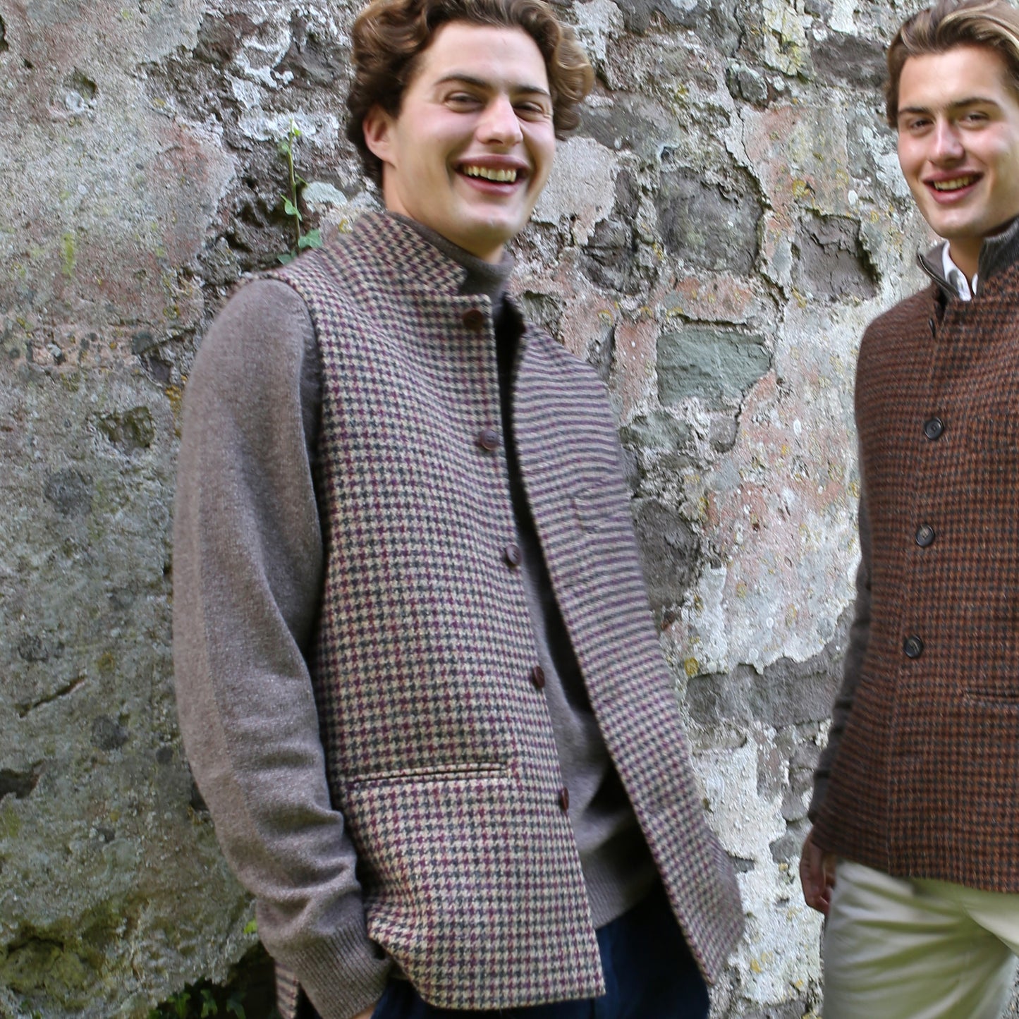 Tailored Cut Waistcoat in Camel Check Lovat Tweed