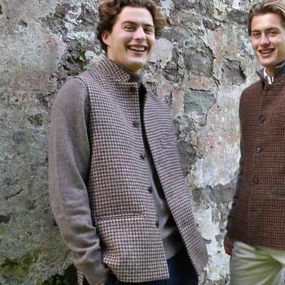 Tailored Cut Waistcoat in Camel Check Lovat Tweed