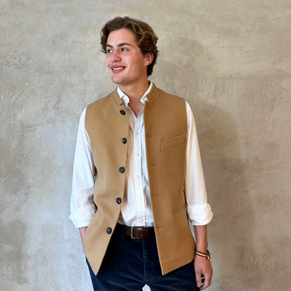 Tailored Cut Waistcoat in Camel Merino Melton