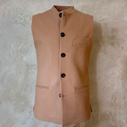 Tailored Cut Waistcoat in Camel Merino Melton