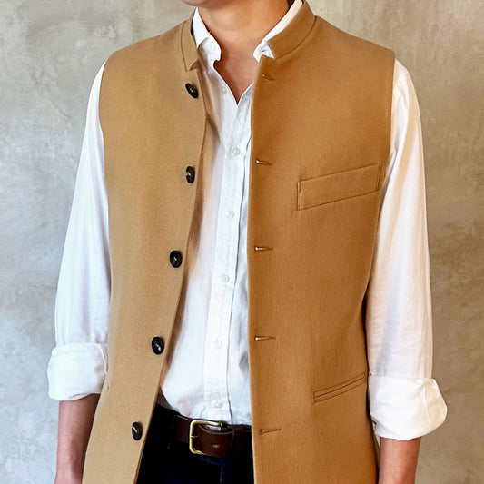 38" Tailored Cut Waistcoat in Camel Merino Melton