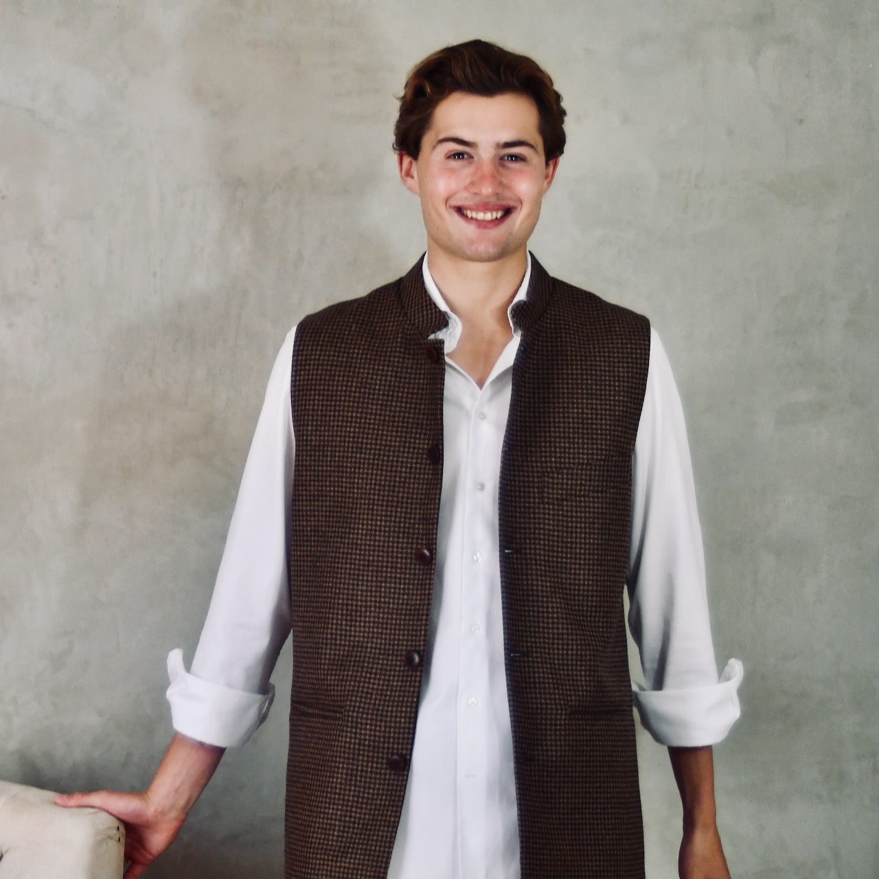Tailored Cut Brown-Black Herringbone Cashmere Mix Flannel