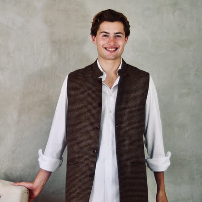 Tailored Cut Brown-Black Herringbone Cashmere Mix Flannel