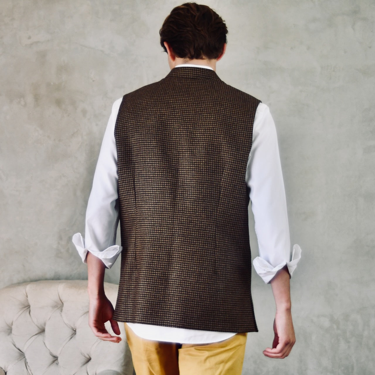 Tailored Cut Brown-Black Herringbone Cashmere Mix Flannel