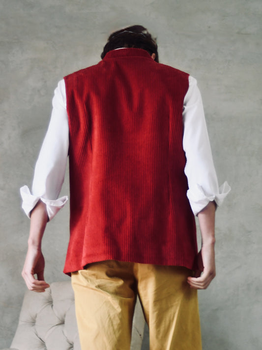 Classic Cut Waistcoat in Claret Corduroy