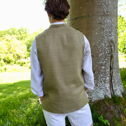 42" Classic Cut Waistcoat in Khaki Silk Matka