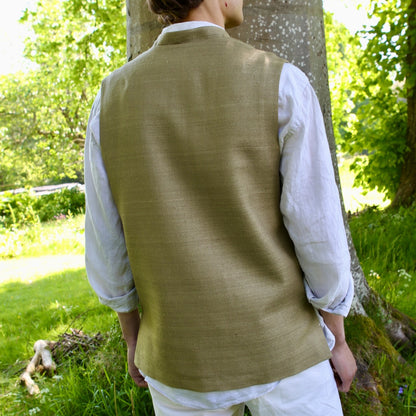 42" Classic Cut Waistcoat in Khaki Silk Matka