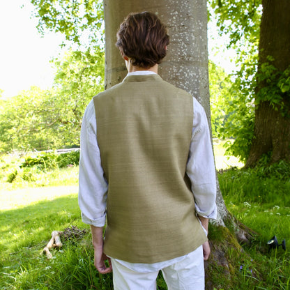 42" Classic Cut Waistcoat in Khaki Silk Matka