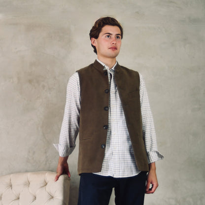 Classic Cut Waistcoat in Khaki Moleskin