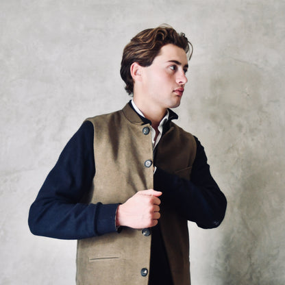 Classic Cut Waistcoat in Khaki Moleskin