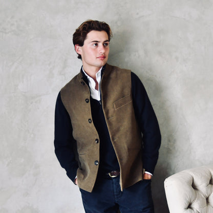 Classic Cut Waistcoat in Khaki Moleskin