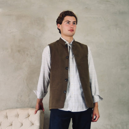 42" Classic Cut Waistcoat in Khaki Moleskin