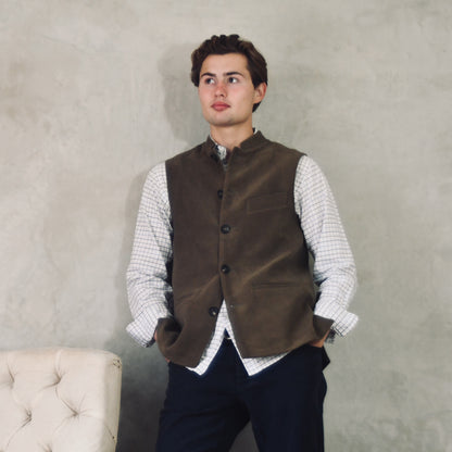 38" Tailored Cut Waistcoat in Khaki Moleskin