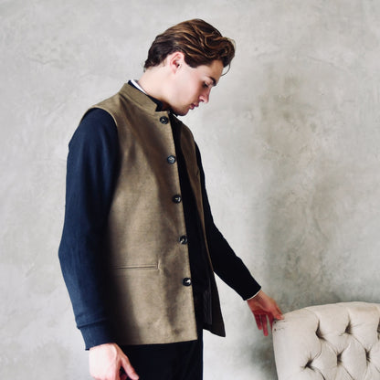 42" Classic Cut Waistcoat in Khaki Moleskin