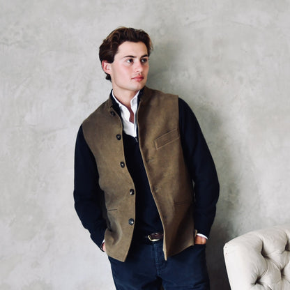 42" Classic Cut Waistcoat in Khaki Moleskin
