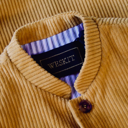 Slim Cut Nehru Gilet in Ochre Coloured Pure Cotton Corduroy. The perfect alternative to a jacket, this gilet will keep you warm and smart in winter. Cut, Made and Finished by Hand in London.  Mandarin Collar Detail.