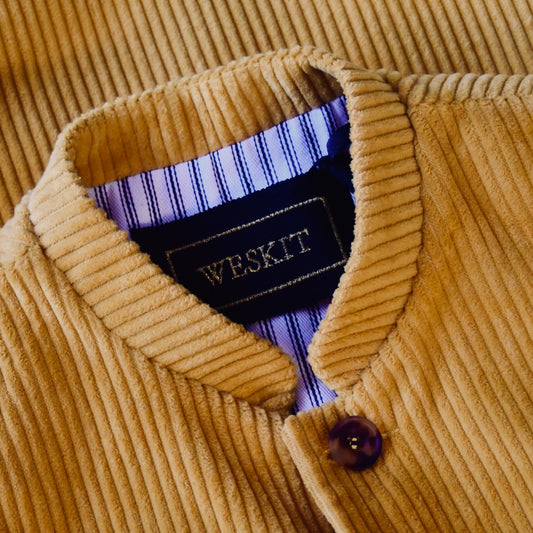 Slim Cut Nehru Gilet in Ochre Coloured Pure Cotton Corduroy. The perfect alternative to a jacket, this gilet will keep you warm and smart in winter. Cut, Made and Finished by Hand in London.  Mandarin Collar Detail.