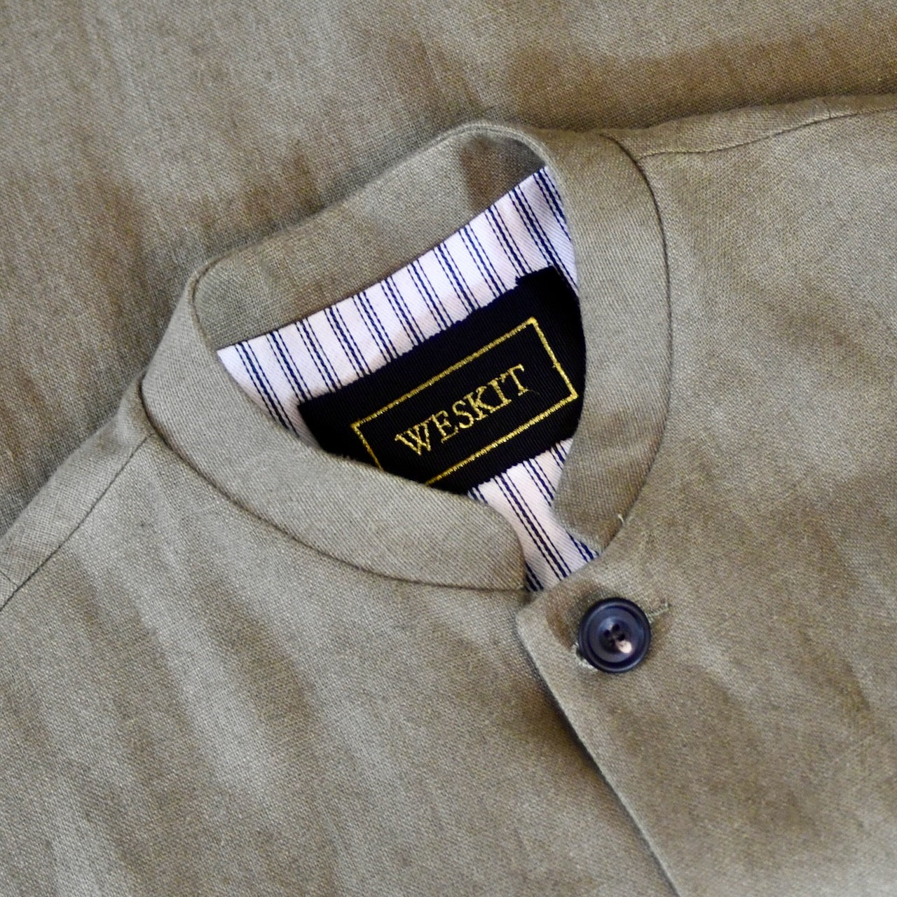 Classic Cut Waistcoat in Khaki Mid-Weight Irish Linen