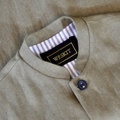 Classic Cut Waistcoat in Khaki Mid-Weight Irish Linen